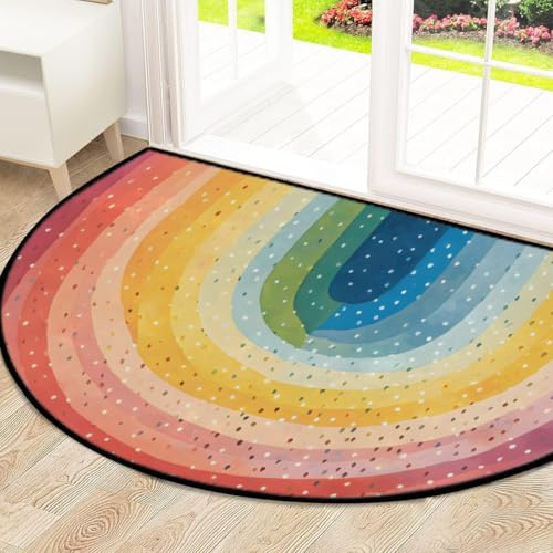 Mexpekil Halbkreis-Fußmatte, 160 x 100 cm, handgezeichneter Regenbogen-Druck, saugfähig, halbrund, rutschfeste Fußmatten, Teppich für Zuhause, Küche