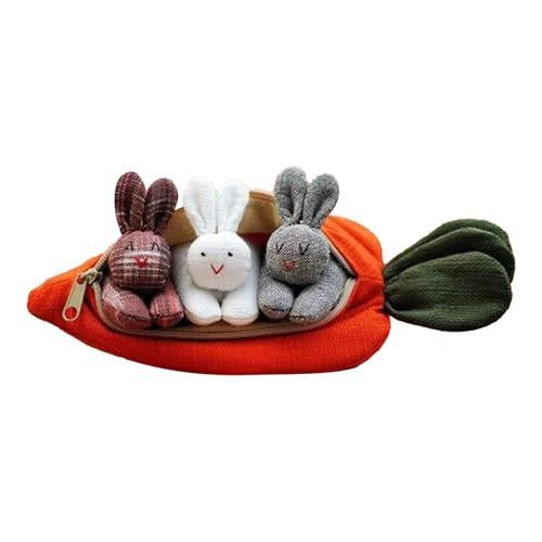 Kuscheltier Ostern, 3 hase im Karotte Beutel, Kuscheltier Hase Lustig Ostern Plüschtier Ostergeschenke Kinder (01)