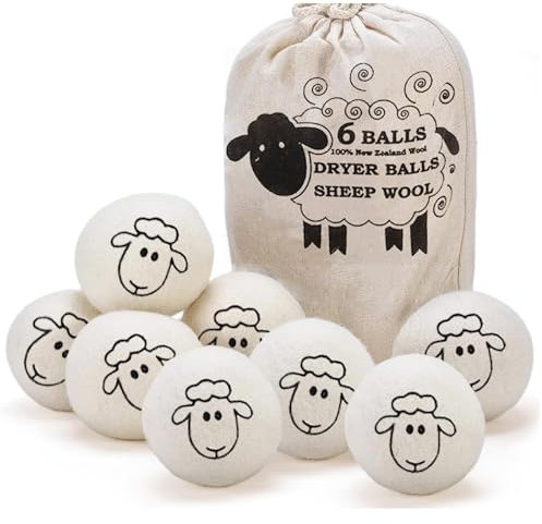 KNJOMZIE 8 Bolas de Lana para Secadora – 100% Naturales, Reutilizables y Ecológicas – Suavizante Natural, Reduce Tiempo de Secado y Consumo Energético