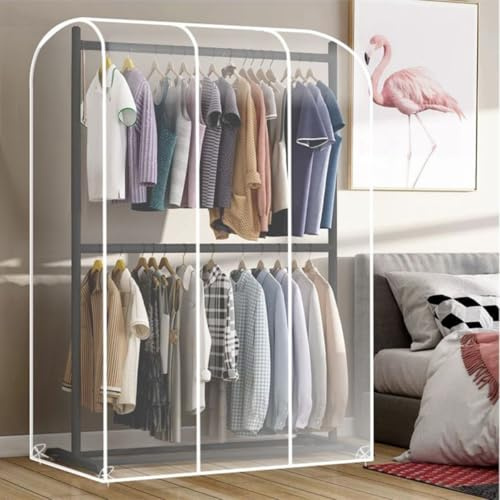 Doppelstab-Abdeckung für Kleiderstange mit Reißverschluss, extra hoch, Staubschutz für Kleider, Mäntel und Jacken, wasserdichter Kleiderschutz für Kleiderständer (transparent, 120 x 50 x 180 cm)