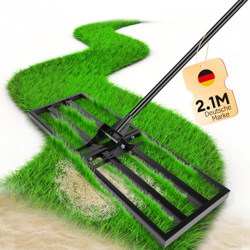 Hutigertech Rasen Nivellierungsrechen Heavy Duty Metal, 76x25cm,mit gezackter Kante & 207cm verstellbarem Griff-Professionaler Rasenebener für Sand/Boden/Gras, ideal für Hinterhof&Golfplatz