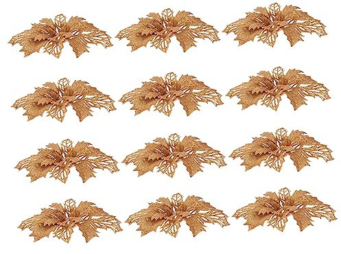 VICASKY 1 Satz 12 Stück Weihnachtsbaum-Girlanden-Anhänger weihnachtsblumen künstlich künstliche blüten Weihnachtsstern aus Seide gefälscht LED weihnachtsdekorationen mit künstlichen Blumen