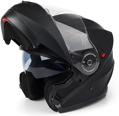 Klapphelm mit Doppelvisier, Motorradhelm Klappbar, Mopedhelm ECE 22.06 Zertifiziert für Herren und Damen, Schwarz in Gr. XS-XL (XS)