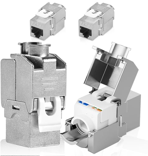 4 Stück CAT 7 Keystone RJ45 Modul Buchse für LAN Kabel 10 Gbit/s bis 1000 MHz AWG 22-25 Werkzeuglos LSA Vollgeschirmt STP Einbaubuchse RJ45 Schneidklemme Passend für Netzwerkdose und Patchpanel