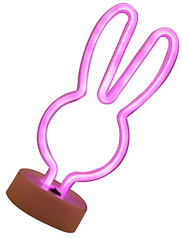 NUOBESTY Neon Decorativa Forma Coniglio LED con Porta USB Luci Notturne da Tavolo senza Batteria per Decorazioni