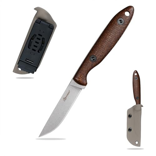 SDOKEDC DC53 Stahl messer Feststehende Klinge mit Micarta Griff & Kydex Scheide Jagdmesser für Männer EDC Outdoor Camping Survival (weiß & Braun Micarta)