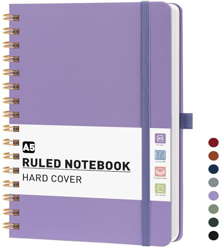 PYNEX A5 Spiral Notebook, Hardcover Lined Journal for Women,140 Pages, Writing Notebook for Work, Study - purple