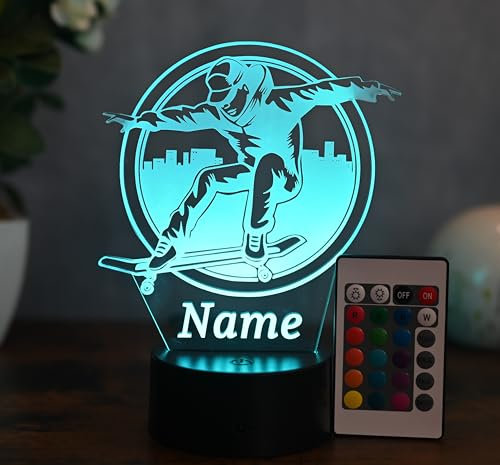 Optechvisual Cooles Skateboard Design – Die stilvolle LED Lampe mit Skate-Motiv ist ein Hingucker im Kinderzimmer, Jugendzimmer oder Wohnzimmer.