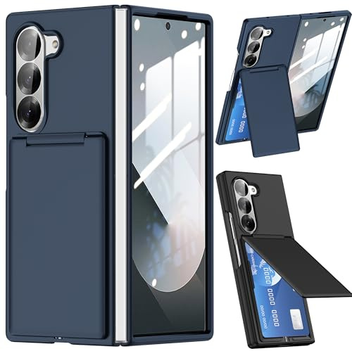 Hülle für Galaxy Z Fold 6 mit Kickstand Klarsichthülle, Brieftaschenhülle mit integriertem Kartenhalter für Samsung Galaxy Z Fold6-Blau