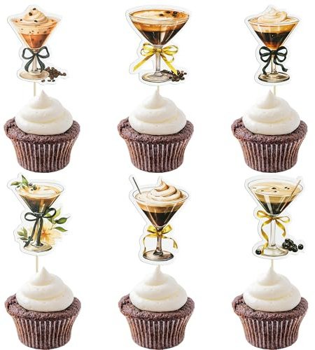 Ephlyn 36Pcs Espresso Martini Party Cupcake Toppers Coffee Martini Birthday Party Decorations Coffee Espresso Martini Cupcake Topper Decorations for Bachelorette Party A Tini Bit Older Party Supplies
