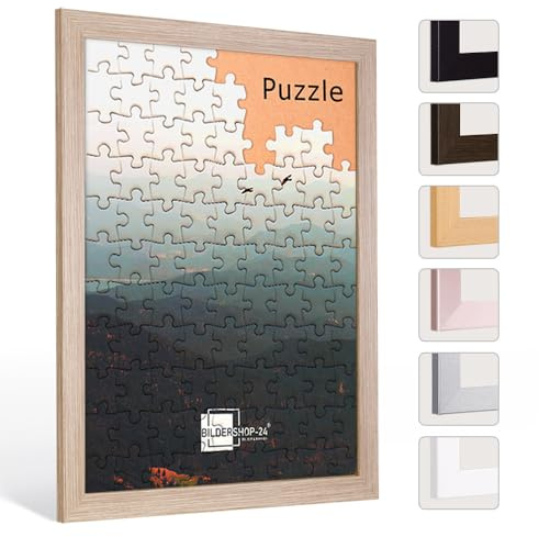 Bildershop-24 Puzzlerahmen London für Puzzle ca. 1000 Teile 48x64cm 64x48cm Sonoma Eiche (Dekor) mit Acrylglas