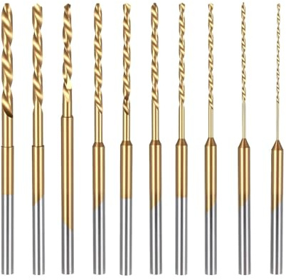 10 Pcs HSS Mini Twist Drill Bit Set, 0.6–2.2 mm, 2.35 mm Shank | Titanium-Coated Precision Tools For Jewellery, Wood, Resin And DIY Crafts