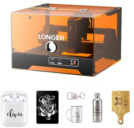 LONGER RAY5 miniS Laser Engraver, 5.5W Diode Laser, 130×120mm Area | Precision Engraving: 0.06mm spot size delivers detailed designs and clear lines for DIY crafts, gifts, and projects.