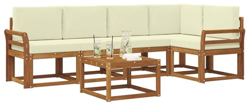 vidaXL Outdoor-Sofagarnitur mit Kissen 6 pcs Natur und Creme, Cooles Garten-Sofa, modernes Outdoor-Eckmöbel, langlebige Terrassen-Sitzgelegenheit, gemütliches Lounge-Set für die Terrasse
