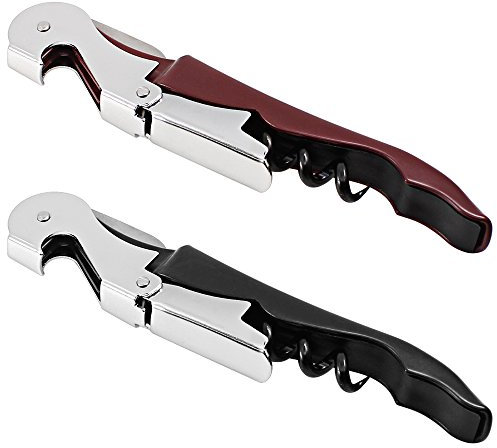 Tire-bouchon Ouvre-bouteilles Set de 2, MAXIN Acier inoxydable Trois-en-un ouvre-bouteilles, tire-bouchons et coupe-feuilles pour sommeliers, serveurs et barmen.