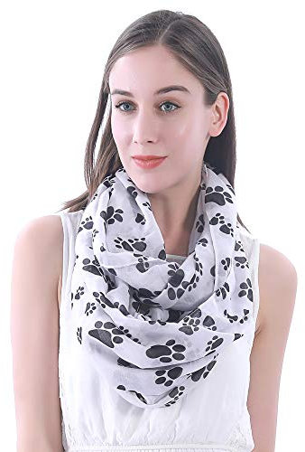 Lina & Lily Damen Loop Schal mit Pfoten-Print Hund Katze (Weiß)