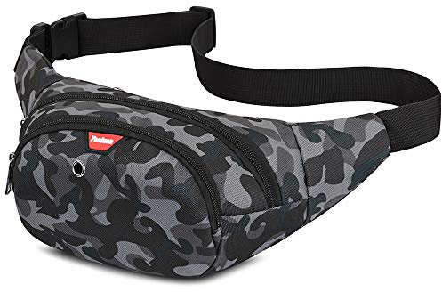 wasserdichte Gürteltasche Bauchtasche 4 Reißverschluss Taschen Wandern Outdoor Sport Hüfttasche Urlaub Geld Pouch Pack (Tarnen Schwarz)