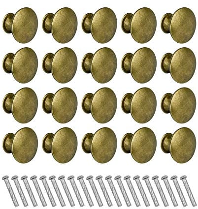 CYH 20 x Round Brass Door Knobs, 30 mm, Drawer Knobs, Vintage Furniture Handles for Dresser and Cabinet