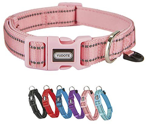 YUDOTE Collare per cani medio e resistente tessuto in nylon riflettente con fodera imbottita in neoprene morbido e confortevole per cani di medio Uso quotidiano,Rosa pallido