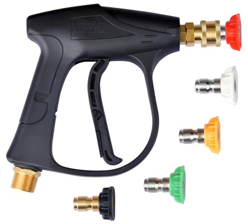 JWGJW Short Pressure Washer Gun with 5 Nozzle Tips,High Pressure Water Gun with M22-14 Male Plug and 1/4¡± Quick Connector - Foam Gun Kit Compatible with Foam Cannon.(JW-122)