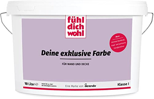 derendo Fühl Dich Wohl Deine Farbe pastell, matte Wandfarbe pastell, hohe Deckkraft, verschiedene Pastelltöne zur Auswahl (10L, Flieder)