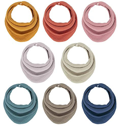 Baby Dreieckstuch Lätzchen, Weiche und Absorbierende Musselin Halstücher mit 4 Verstellbares Druckknopf, Schal Sabberlätzchen für Unisex, Jungen, Mädchen, Neugeboren, Säugling - 8 Stück