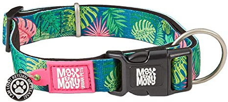 Max & Molly Gotcha! Hundehalsband Halsband Hund mit Smart ID, gepolstertes Neopren Halsband mit Design für kleine Hunde, wasserdicht, bequem, verstellbar, Tropical, S