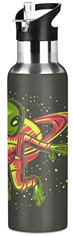 Vnurnrn Univers Extraterrestre Basket-Ball Bouteille d'eau Isotherme avec Paille en Acier Inoxydable Gourde 600ML, Sans Bpa Gourdes Eau pour Enfant Sport Randonnée École Bureau