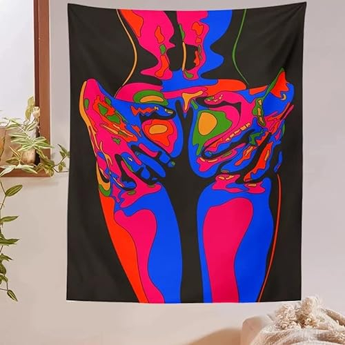 Tinnfea Wandteppich Wandtuch Sexy Bunte Frau 150x200cm Wandbehang Hippie Tapisserie Picknickdecke Yoga Meditation Mat Dekor Wandteppich Dekoration für Wohnzimmer Schlafzimmer Wohnheim 60x80in