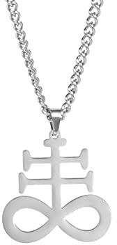 EUEAVAN Leviathan Kreuz Anhänger Halskette Satan Kreuz Anhänger Halskette Edelstahl Satanischer Schwefel Symbol Halskette Satan Religionen Schmuck (Silberne Kette)