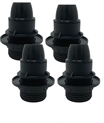 HALOTEC | 4er-Pack E14 Lampenfassungen | Mit Gewinde und Lampenschirm-Klemmring | E14 Fassung schwarz mit Gewinderohr | Farbe Schwarz