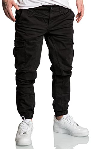REPUBLIX Herren Jogger Cargo Chino Jeans Hose R2207 Schwarz W38