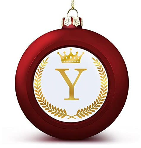 1PCS Christmas Balls Ornaments Crown Gold Wreath Letter Y Christmas Decorations Custom Initial Tree Balls for Holiday Christmas Party Decoration