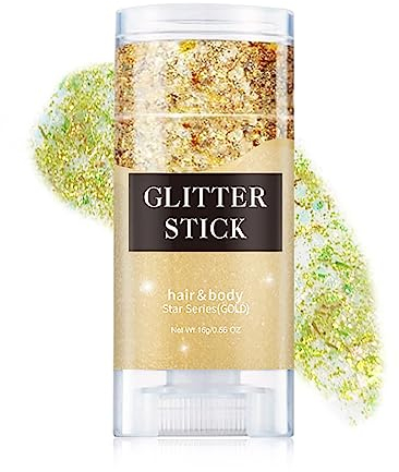 Prreal Body Glitter, Mermaid Sequins Glitter for Body Face, Sparkling Glitter Stick, Chunky Holographic Glitter for Hair Lips Nails Makeup, Festival Rave Accessories Stage Christmas Makeup(Gold)