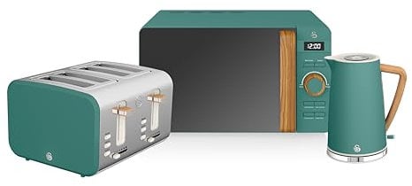 Swan Nordic Kitchen Set, 1.7L Fast Boil Kettle, 1500W 4-Slice Toaster and 800W 20L Microwave, Green SK14610GREN/ ST14620GREN/ SM22036LGREN