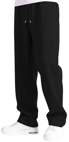 Generisch Jogginghose Herren Breite Baggy Sweatpants Baumwolle Elastische Taille Jogging Hose Weites Bein Sporthose Lang Sweat Pants Men Winter Warme Männer Sweathose Mit Taschen A1- Schwarz XL