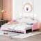 Dolamaní Polsterbett Kinderbett 90(180) x190 cm, Ausziehbett gleiche höhe, Bett Ausziehbar zum Doppelbett, Schlafsofa Klein Tagesbett Kunstleder für Kinder (Rosa)