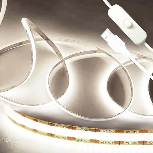 WNSNOU USB 5V LED-Lichtleiste Warmweiß 6000K 1M, TV-Beleuchtung mit Schalter COB-Lichtleiste CRI90+ Flexible Lichtleiste für Schlafzimmer, Heim-DIY-Beleuchtung