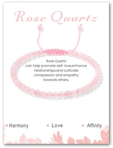 LOCCY Crystal Bracelet for Women, 4mm Natural Stone Bracelet Adjustable Gemstone Stone Bracelets Yoga Beads Bracelets for Women Men for Birthday Christmas Valentine's Gifts (Rose Quartz)