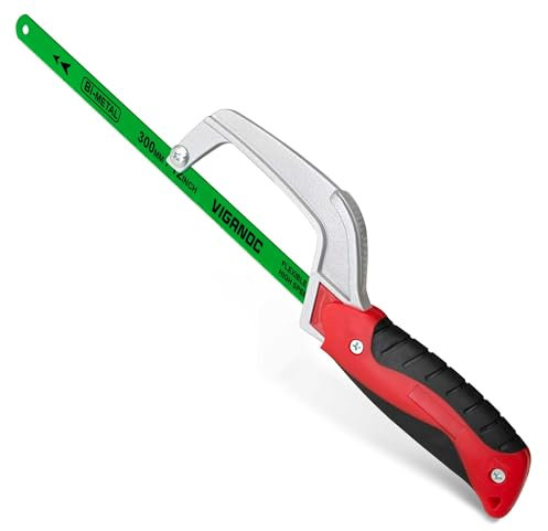 Viganoc Seghetto, telaio in alluminio, sega a mano compatta con lama bimetallica flessibile da 30,5 cm, mini sega per metallo e lavorazione del legno
