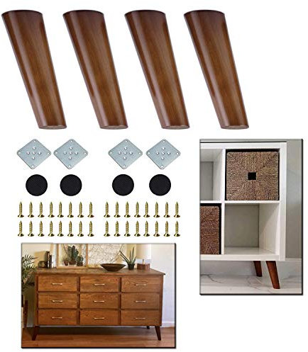 AGHXYSQ Lot de 4 Pieds de Meubles en Bois Massif, Couleur Noyer, Pieds de Table de canapé avec Pieds en métal, Pieds de Remplacement pour Armoire, canapé et Table, Pieds obliques de 7,87 p