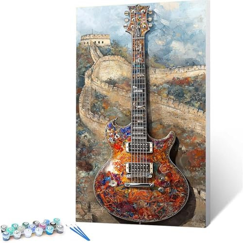 Malen Nach Zahlen Erwachsene Kinder Gitarre, 30 x 60 cm Groß Paint by Numbers mit Leinwand Pinseln Acrylpigment, DIY Handgemalt Gemälde Kit für Jungen Mädchen ab 6 Jahre, Zimmer Deko Großer Wall A/X-6