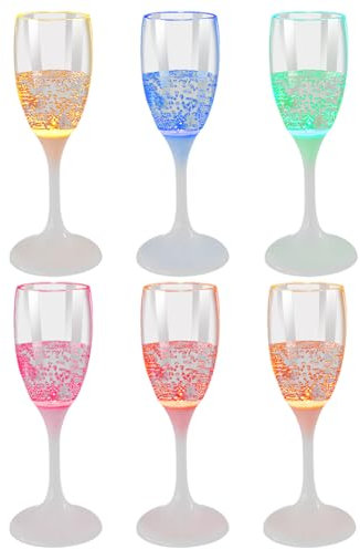 LED Champagne Flutes, 6 Pcs LED Wine Champagne Flutes, Color Changing Light Up Champagne Flute Flashing Luminous Cup for Water Liquid Set