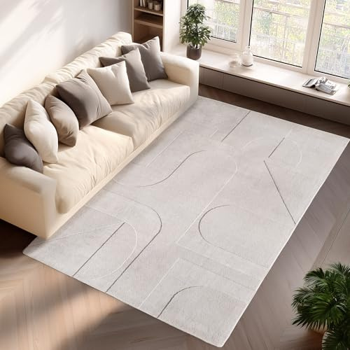 Jimri - Moderner kurzflor Teppich waschbar pflegeleicht ideal fürs Wohnzimmer, Schlafzimmer, Gästezimmer und Kinderzimmer Boho Skandi Design mit 3D Optik Hoch-Tief Effekt - 120x170 cm - Cream