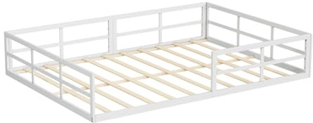 VitaliSpa Bodenbett Minno 140x200, Kinderbett aus Metall, Montessori Bett mit Rausfallschutz, niedrige Einstiegshöhe, Weiß