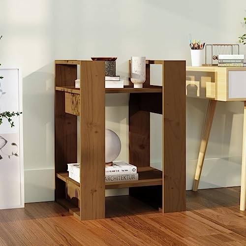 Owoxanthellate Bücherregal Raumteiler Honigbraun 41x35x57 cm aus Kiefer-Massivholz, Modernes Standregal ohne Rückwand als Wohnzimmer Möbel & Flur Organizer