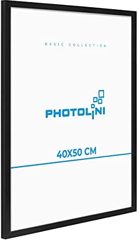PHOTOLINI Bilderrahmen 40x50 schwarz Holz MDF, Bilderrahmen 50x40 schwarz mit bruchsicherem Acrylglas, Rahmen 40x50 zum Aufhängen, 50 x 40 frame mit Zubehör - picture frames für Fotos, Poster