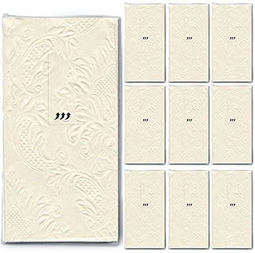 100 Taschentücher (10 x 10) Moments Ornament creme/beige - Uni mit Ornamente geprägt/Hochzeit/Freudentränen