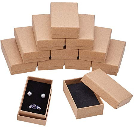 BENECREAT 18 Pack Halskette Ring Box 8x5x2,5cm Kraft Brown Rechteck Karton Schmuckschatullen Kleine Geschenkbox für Hochzeit Party