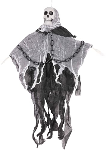 SHATCHI 90 cm Skelett in Ketten Geist Schädel Halloween hängende Dekoration Sensenmann Spukhaus Requisite gruselig, Polyvinylchlorid, Schwarz